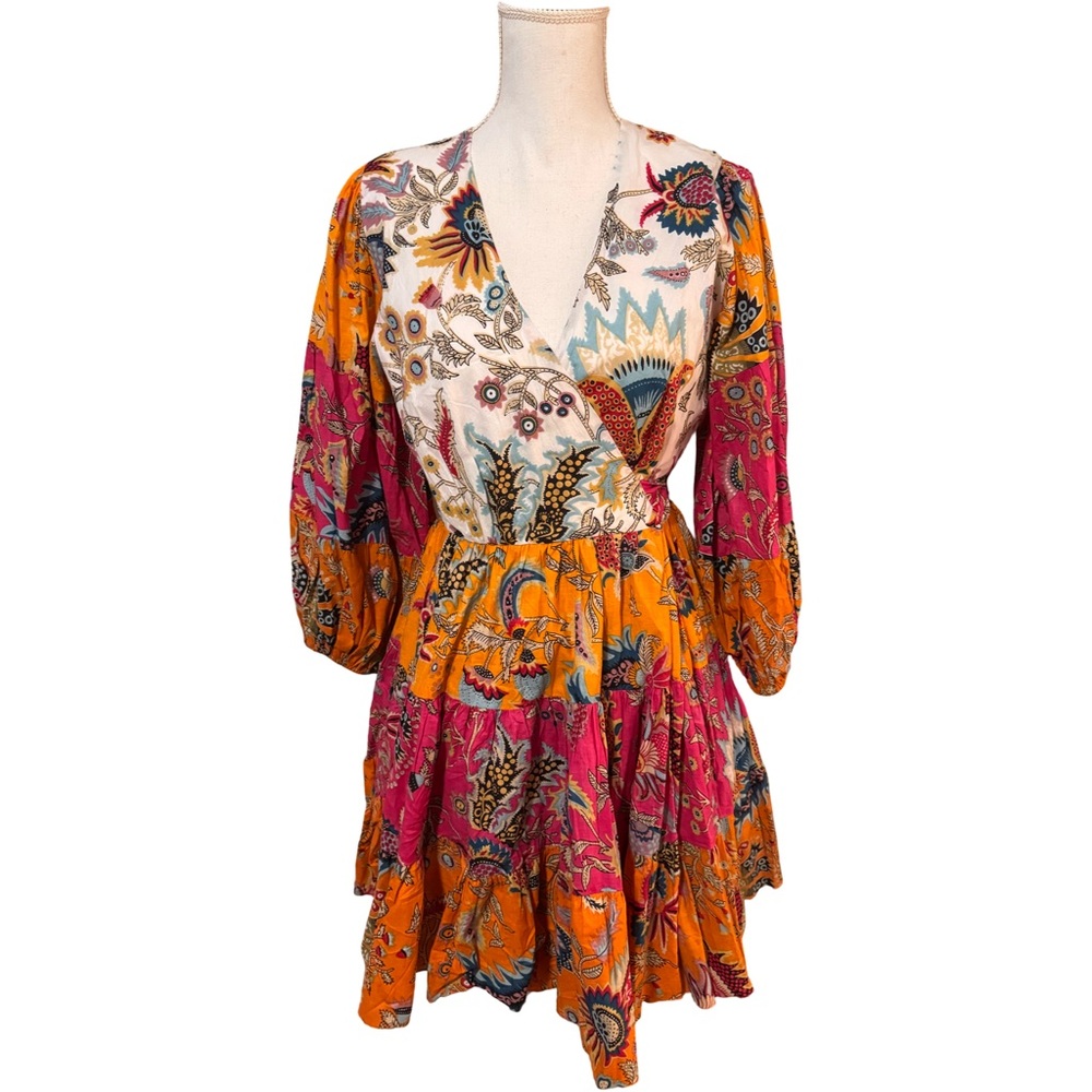 Carina Sarte Vibrant Floral Long Sleeve Wrap Dress